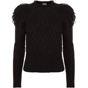 RARE Temperley "Cutlass" Fringe Shoulder Sweater | Size XS | Black | Heart Knit